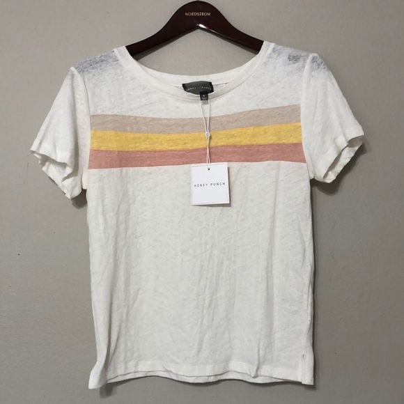 Honey Punch Striped 70’s Style Women’s S Small Casual Comfy Linen T Tee Shirt - Picture 2 of 6